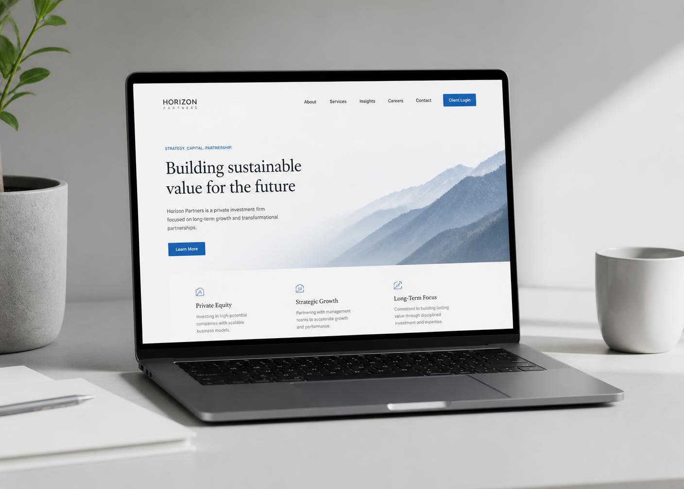 A small business website design shown on a laptop